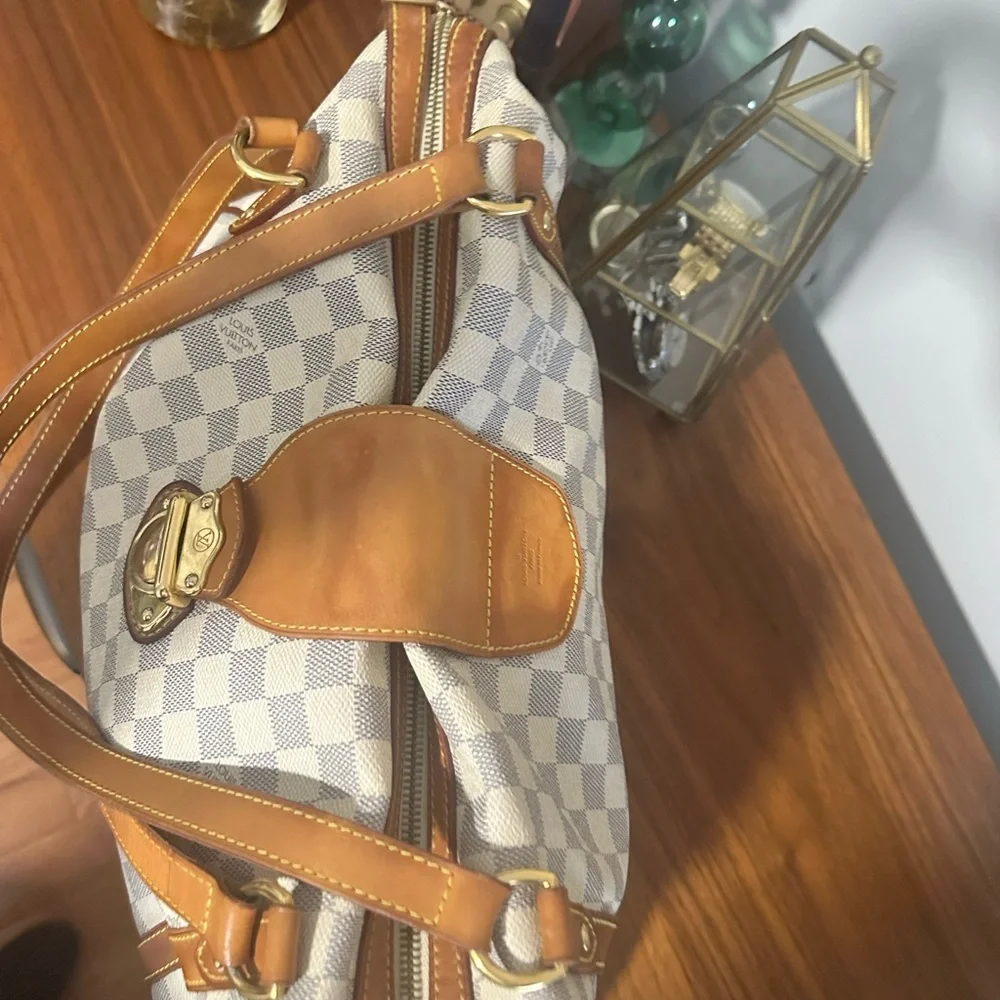 Louis Vuitton Damier Azur Canvas Shoulder Bag with Natural Vachetta Trim